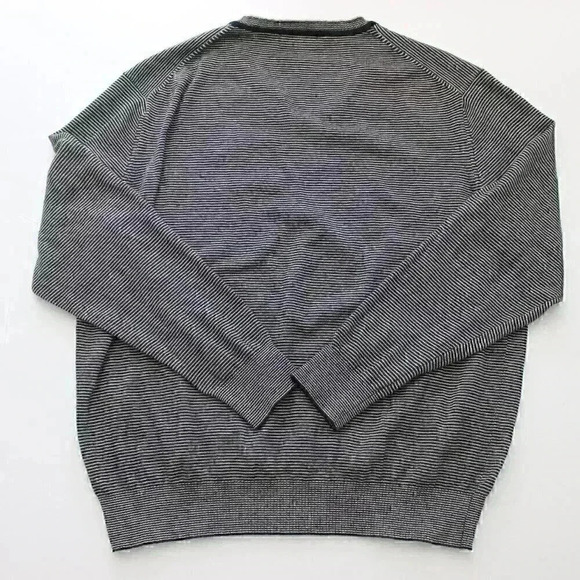 Bobby Jones Men's Medium Cashmere Blend Black White Striped V-Neck Sweater - Picture 7 of 9